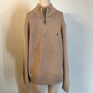 Vintage Polo by Ralph Lauren Quarter Zip Chunky Knit Sweater Tan Brown Sz XL
